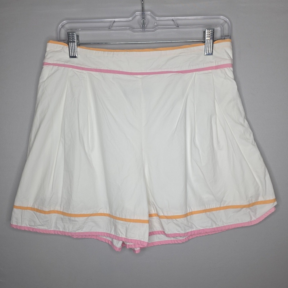 Strut‎ & Bolt White Cotton Shorts Med  Side Zip and Pockets Pink/Yellow Piping
